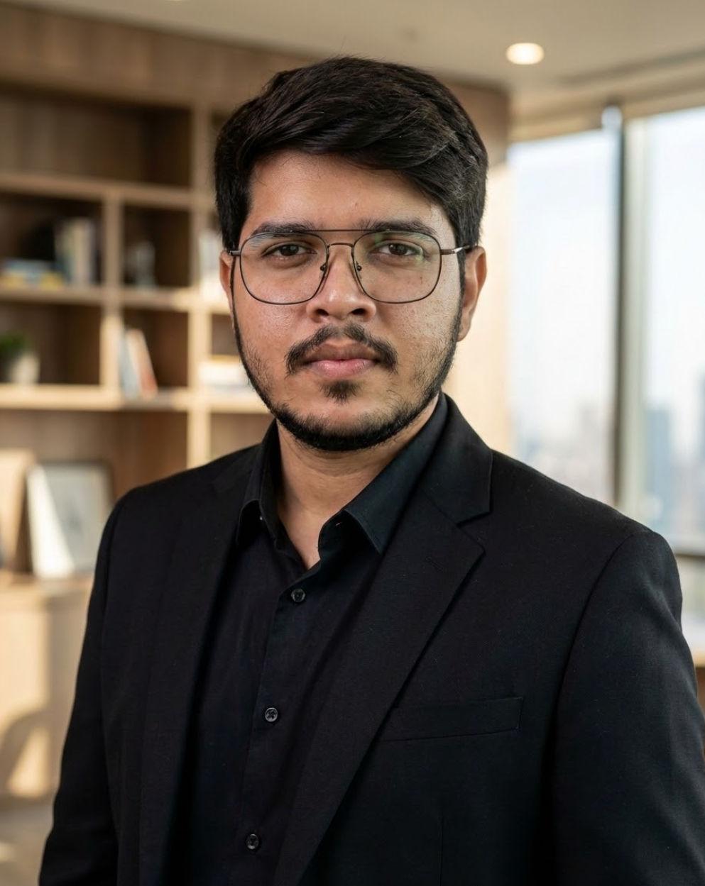 Mohd Sarfaraz Faiyaz in a black suit